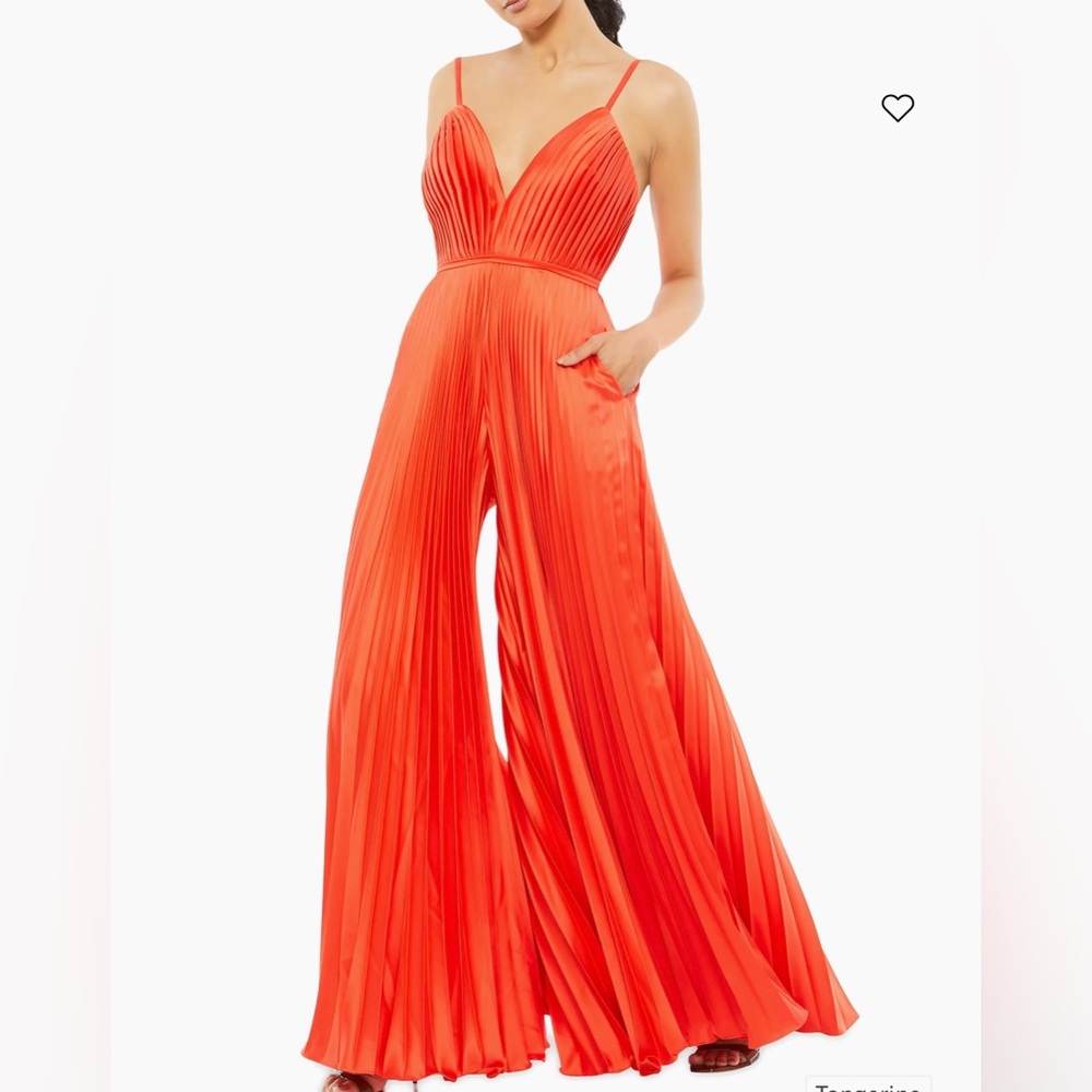 Ieena for Mac Duggal Pleated Satin Wide-leg Jumpsuit